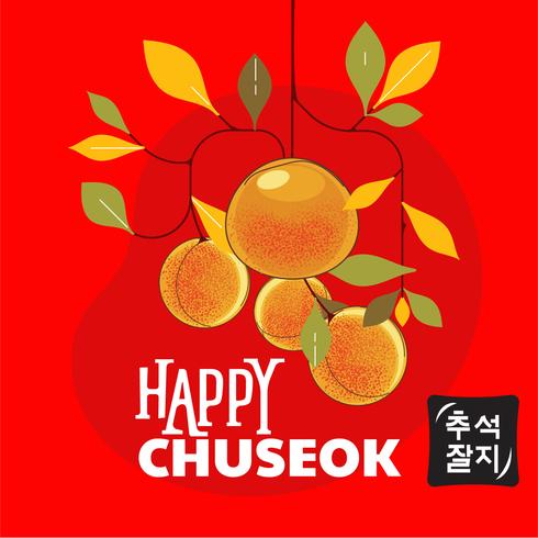 Happy Chuseok Day oder Mid Autumn Festival. Koreanischer Feiertag. Mandarine oder Clementine Illustration. Koreanisch übersetzen Happy Chuseok vektor