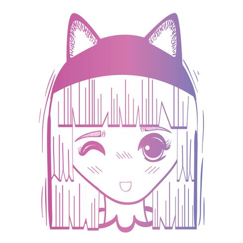 Linie Anime Mädchenkopf mit custome und Frisur vektor