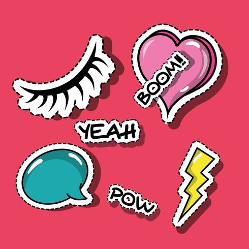 set mode pop art patches design vektor