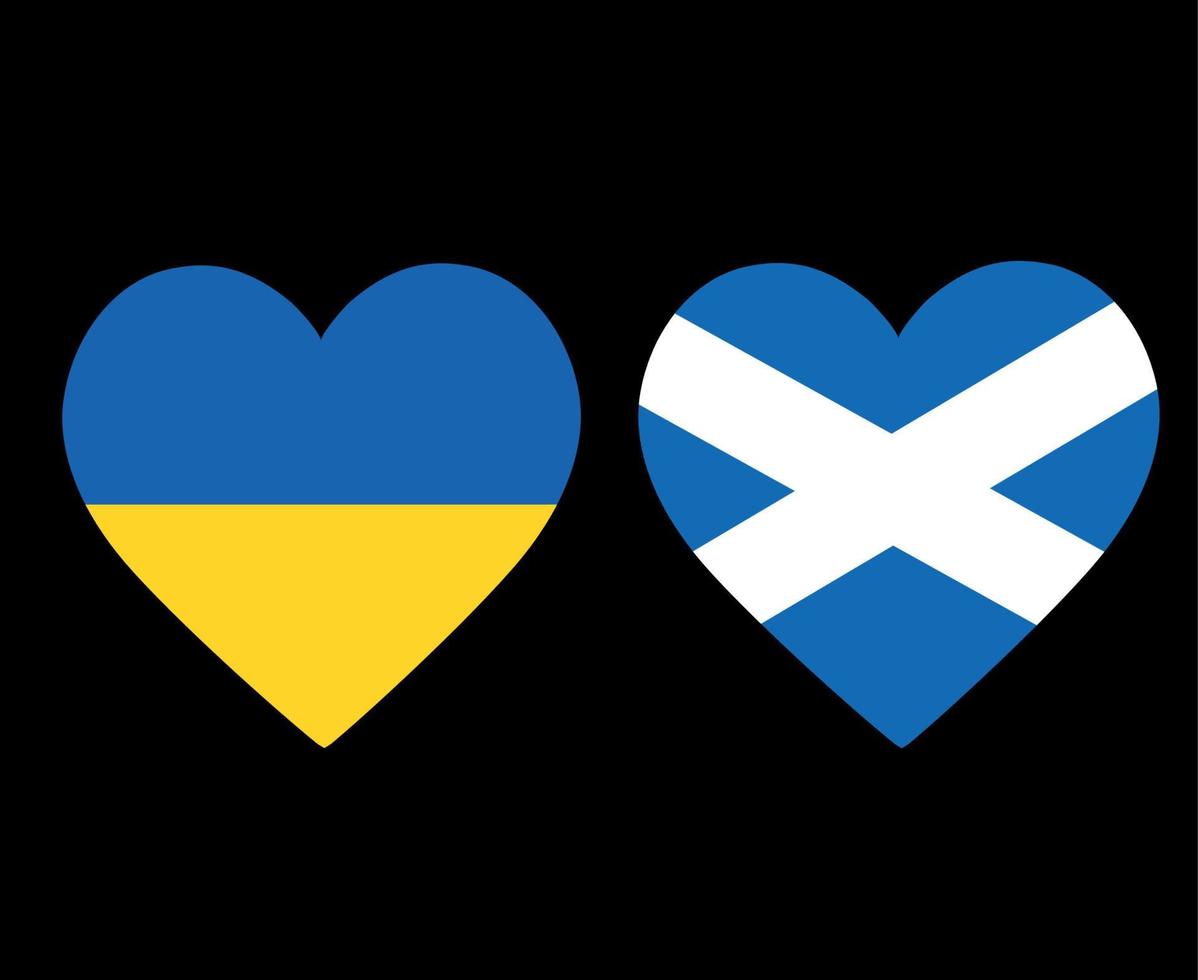 Ukraina och Skottland flaggor nationella Europa emblem hjärta ikoner vektor illustration abstrakt designelement