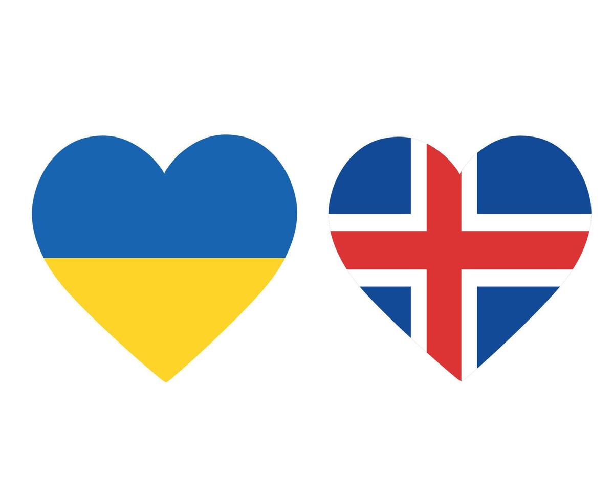 Ukraina och Island flaggor nationella Europa emblem hjärta ikoner vektor illustration abstrakt designelement