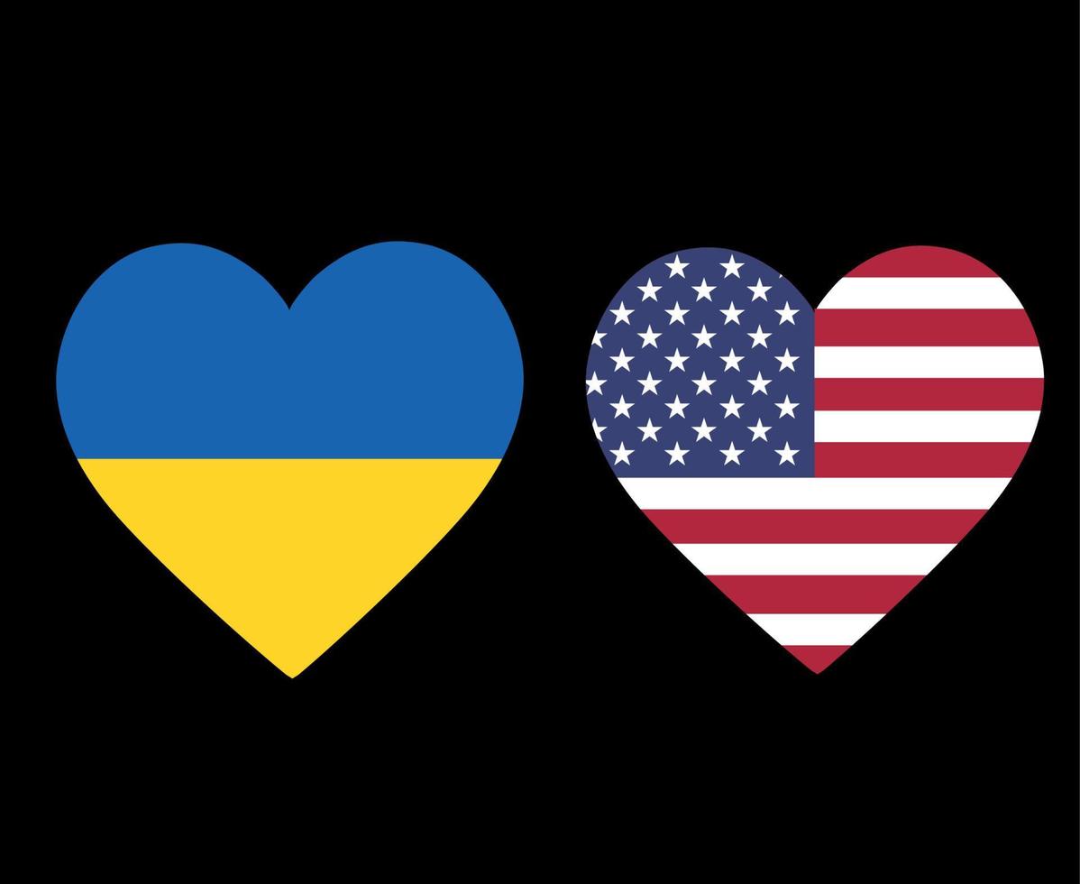 ukraina och usa flaggor nationella europa och nordamerika emblem hjärta ikoner vektor illustration abstrakt designelement