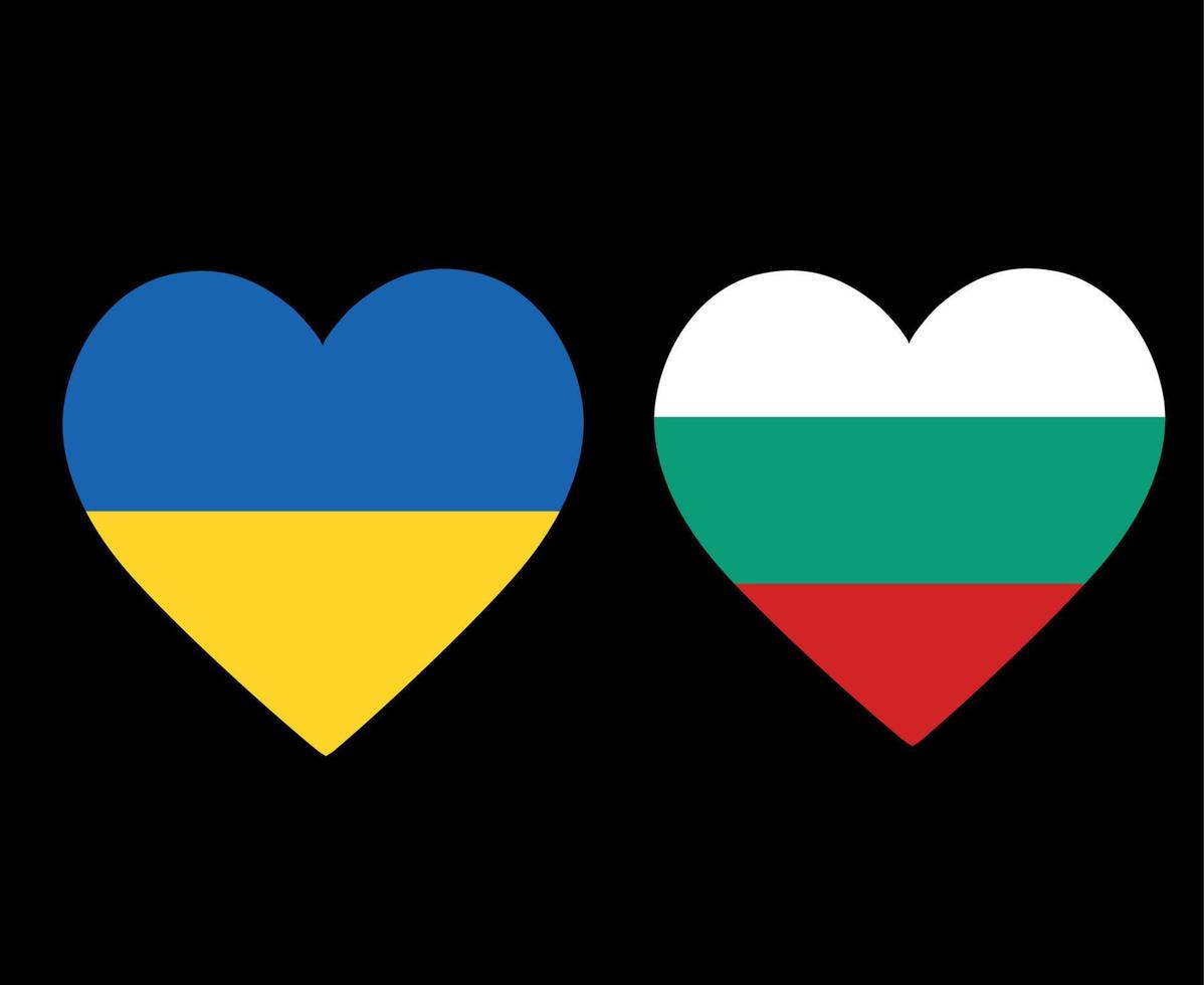 Ukraina och Bulgarien flaggor nationella Europa emblem hjärta ikoner vektor illustration abstrakt designelement