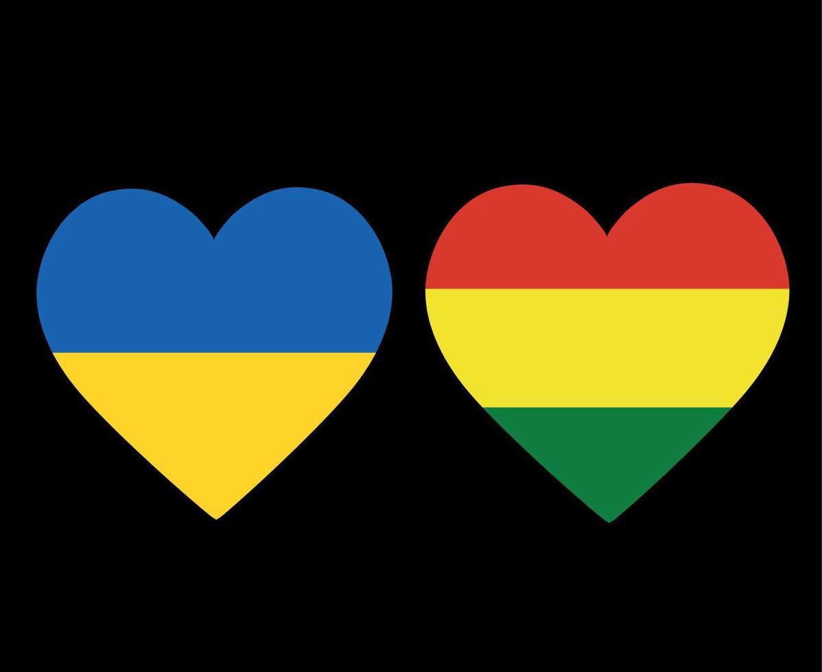 ukraina och bolivia flaggor nationella europa och amerikanska latinamerikanska emblem hjärta ikoner vektorillustration abstrakt designelement vektor