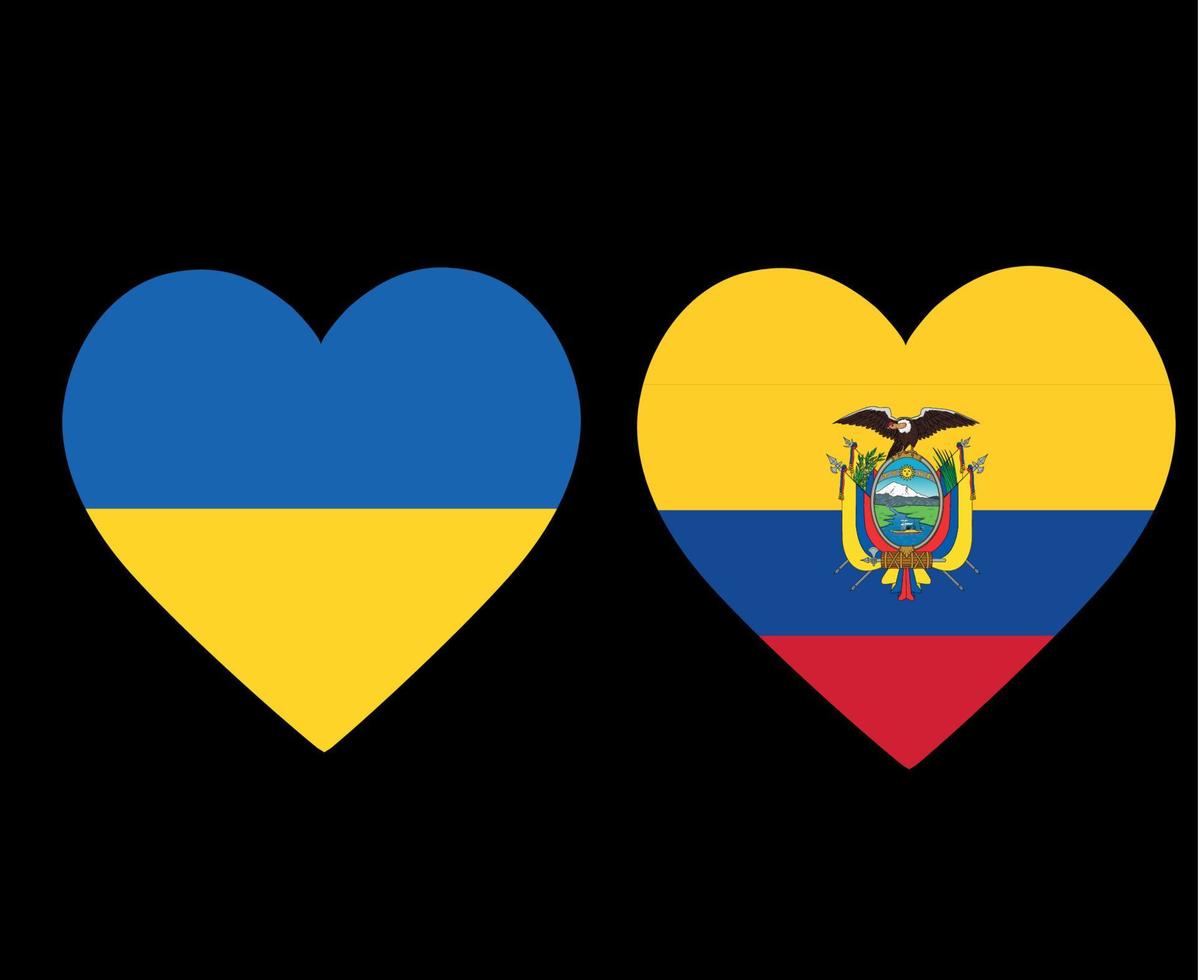 ukraine und ecuador flaggen national europa und amerikanisch latein emblem herz symbole vektor illustration abstraktes design element