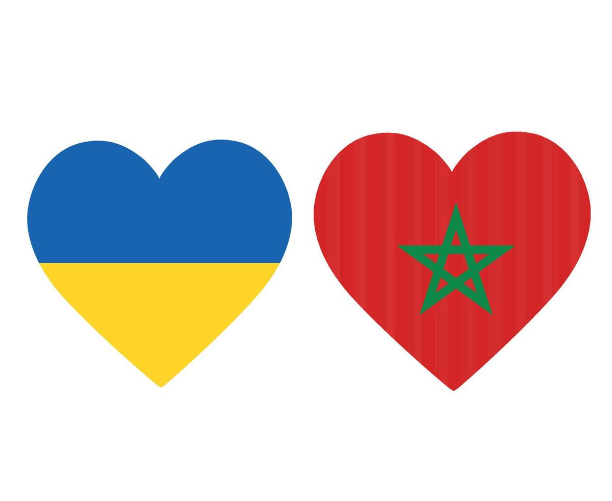 ukraine und marokko flaggen national europa und afrika emblem herz symbole vektor illustration abstraktes design element