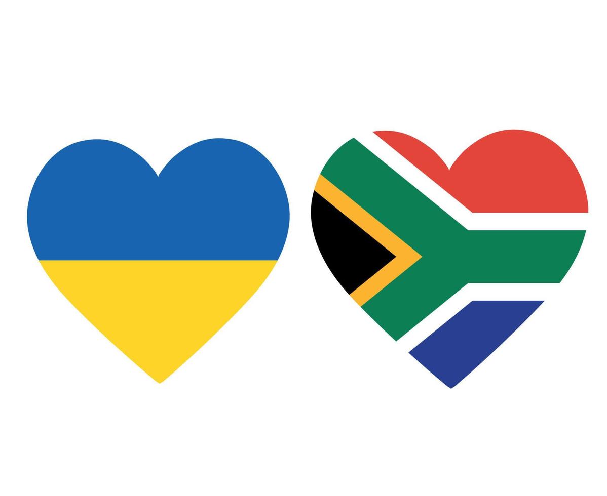 ukraina och sydafrika flaggor nationella europa och afrika emblem hjärta ikoner vektor illustration abstrakt designelement