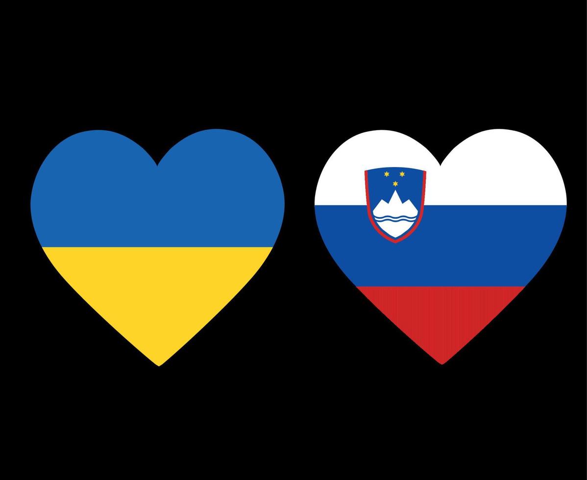 Ukraina och Slovenien flaggor nationella Europa emblem hjärta ikoner vektor illustration abstrakt designelement