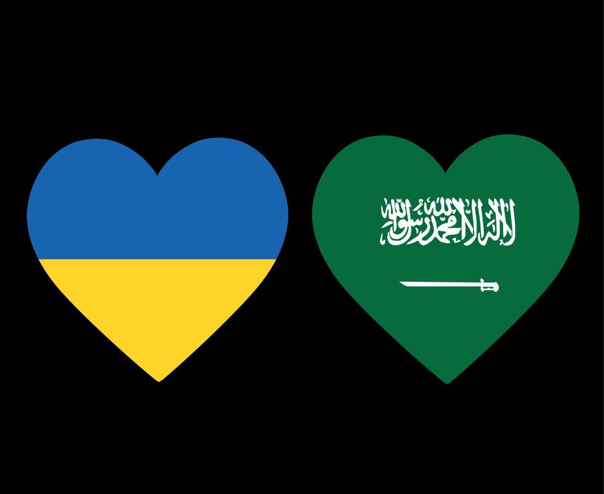 Ukraina och Saudiarabien flaggor nationella Europa och Asien emblem hjärta ikoner vektorillustration abstrakt designelement vektor