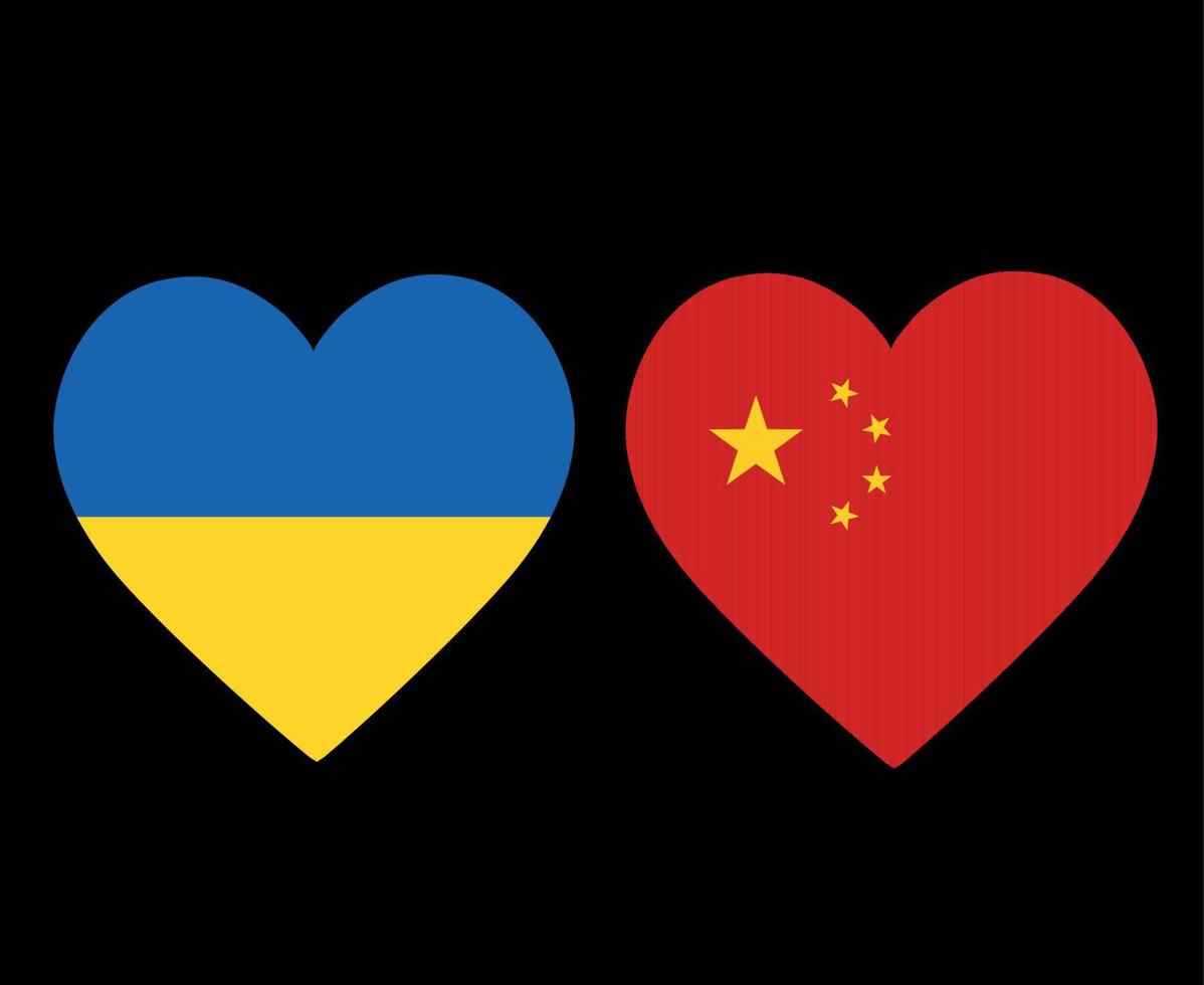 ukraine und china flaggen national europa und asien emblem herz symbole vektor illustration abstraktes design element