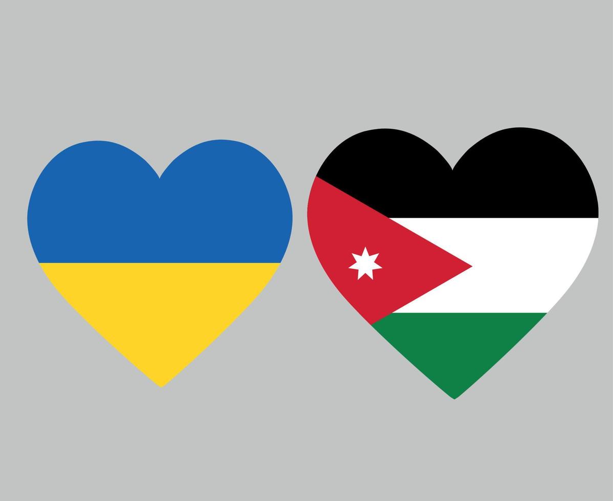 Ukraina och Jordanien flaggor nationella Europa och Asien emblem hjärta ikoner vektor illustration abstrakt designelement