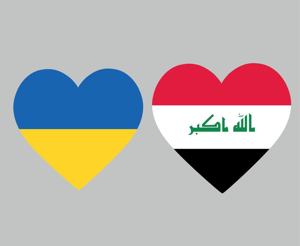 ukraine und irak flaggen national europa und asien emblem herz symbole vektor illustration abstraktes design element