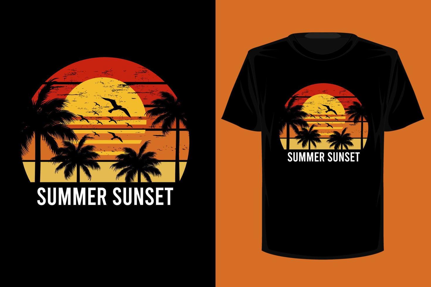 sommar solnedgång retro vintage t-shirt design vektor