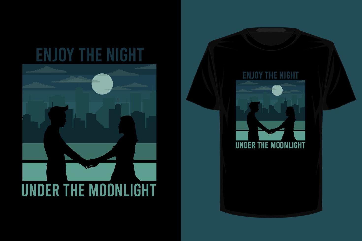 genieße die nacht unter dem retro-vintage-t-shirt-design des mondscheins vektor