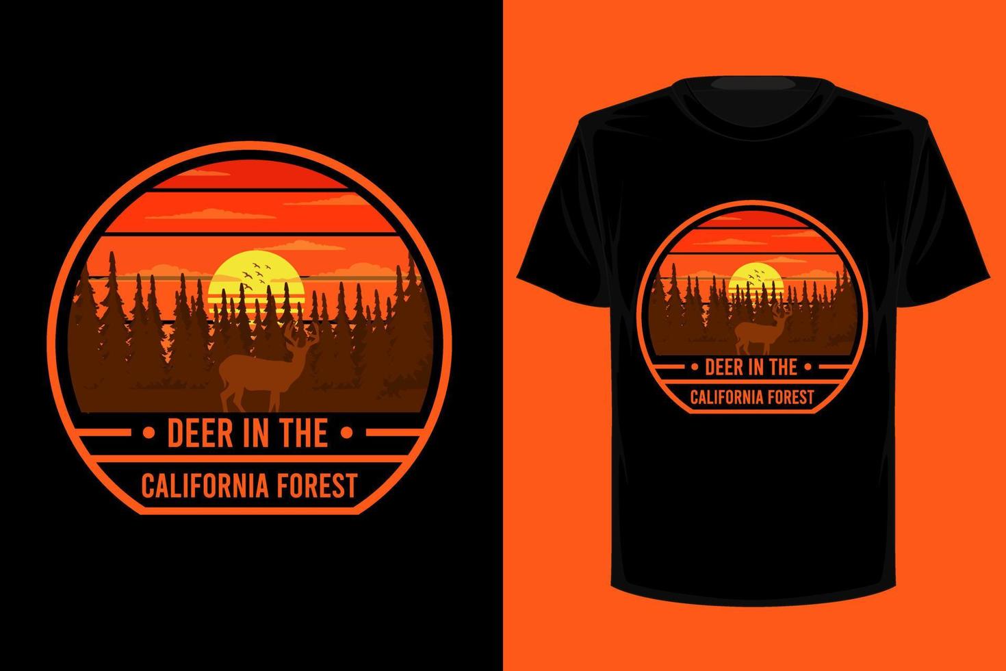 hjortar i Kalifornien skogen retro vintage t-shirt design vektor