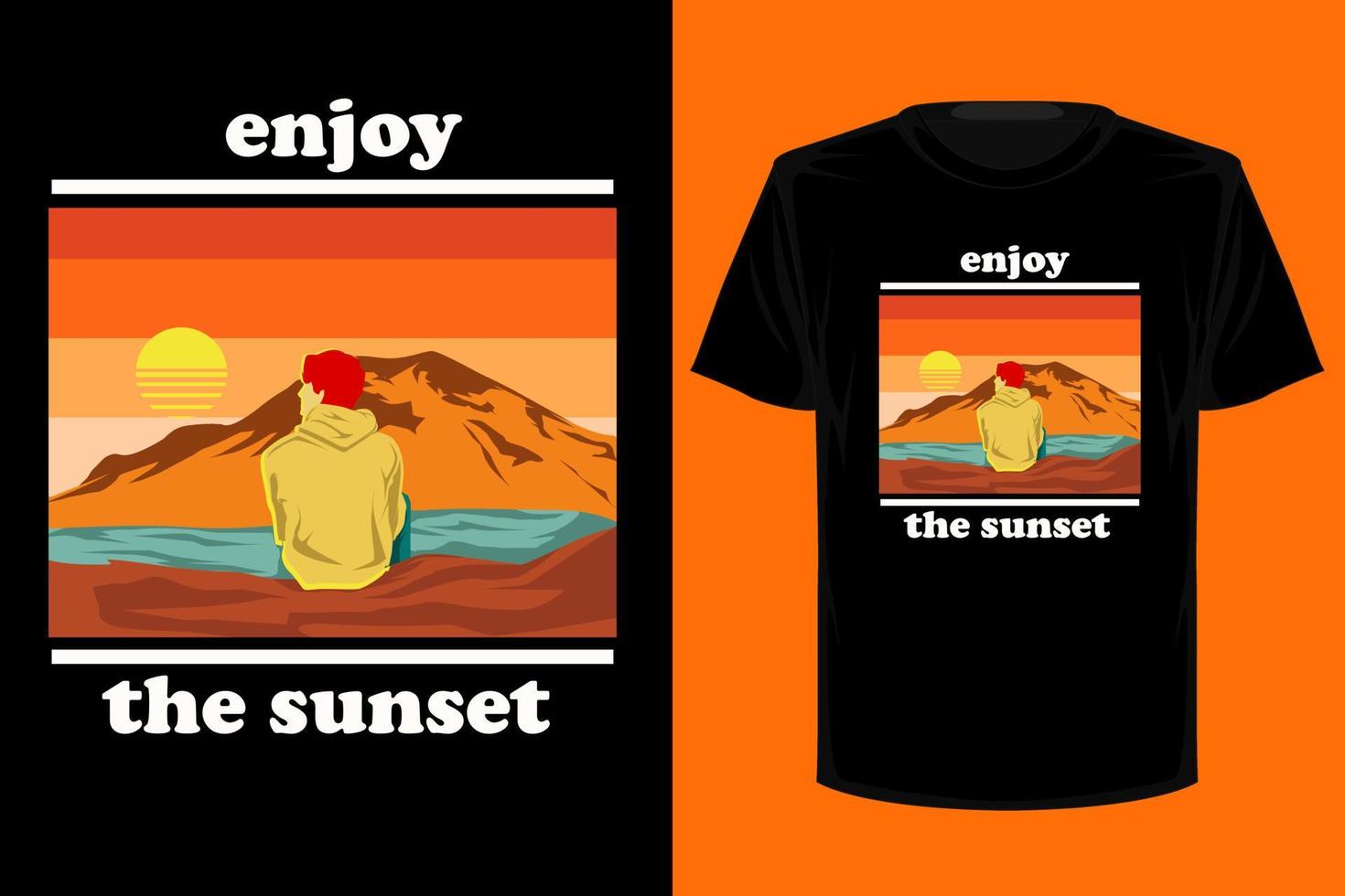 Genießen Sie das Retro-Vintage-T-Shirt-Design des Sonnenuntergangs vektor
