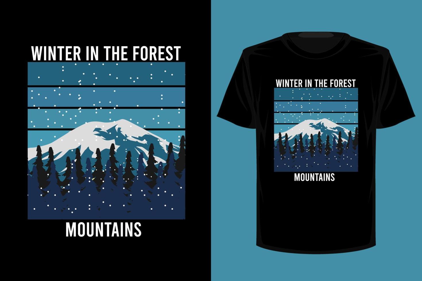 vinter i skogen bergen retro vintage t-shirt design vektor