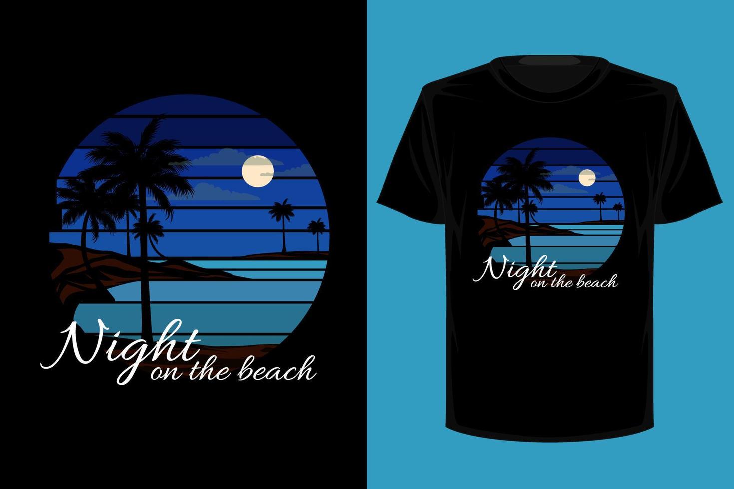 Nacht am Strand Retro-Vintage-T-Shirt-Design vektor
