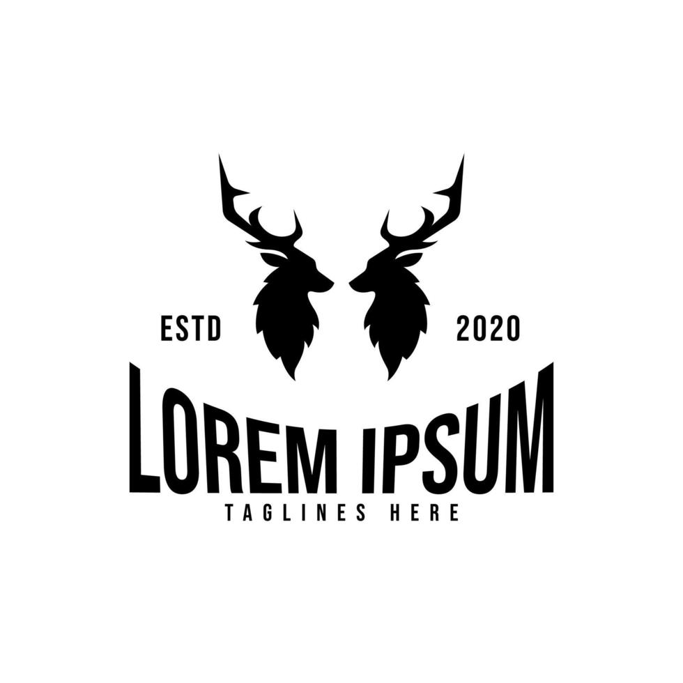logotyp för två hjorthuvuden. hjort siluett logotyp. vektor illustration