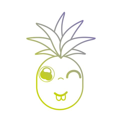 linje kawaii söt rolig ananasfrukt vektor