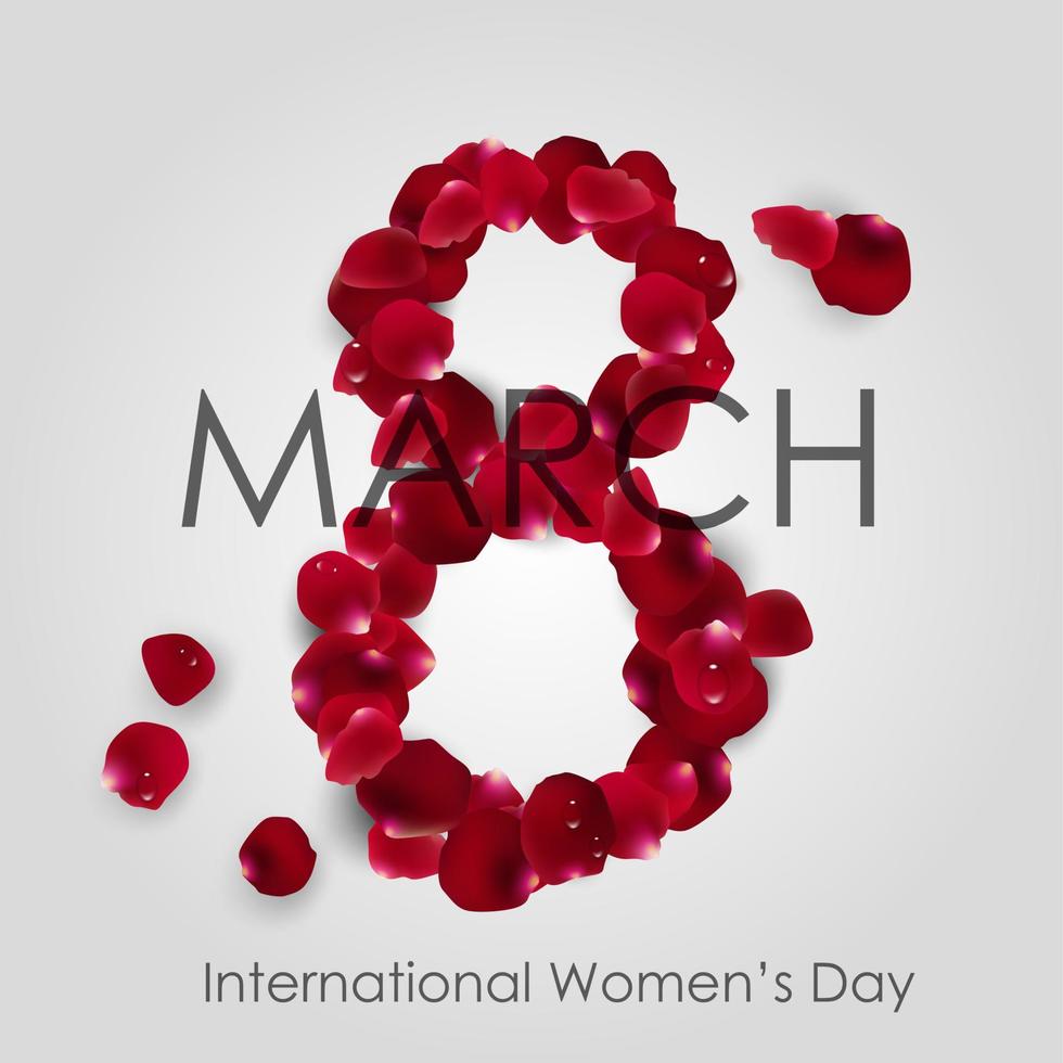Internationaler Frauentag mit Rosenblättern, die in Form von 8. Vektor angeordnet sind