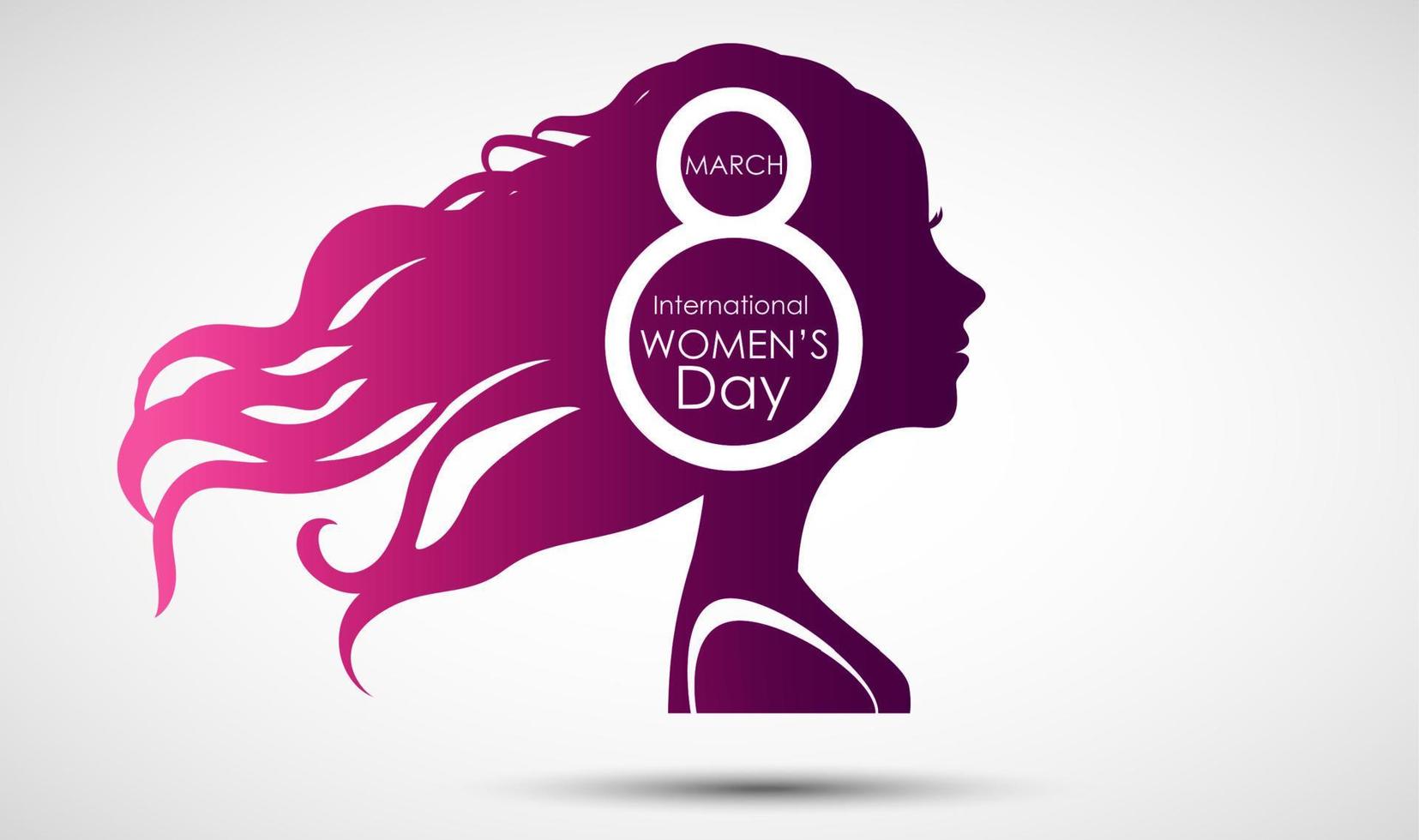 Grußkarte zum Frauentag auf violettem Hintergrund mit Design eines Frauengesichts und Text 8. März Frauentag.Vektor vektor
