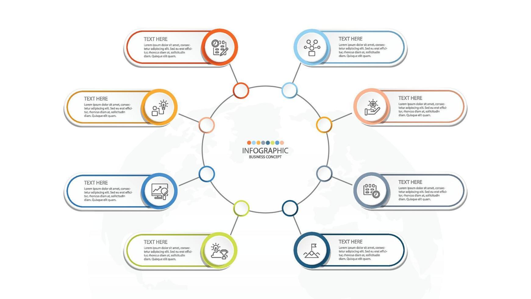 grundläggande cirkel infografisk mall med 8 steg, process eller alternativ, processdiagram. vektor