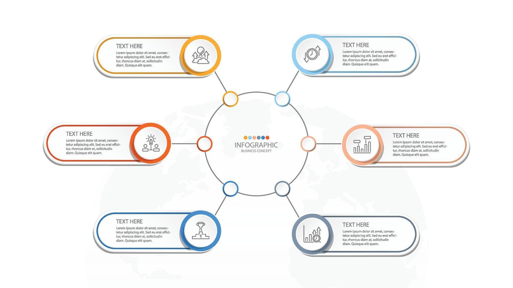 Basiskreis-Infografik-Vorlage mit 6 Schritten, Prozess oder Optionen, Prozessdiagramm,. vektor