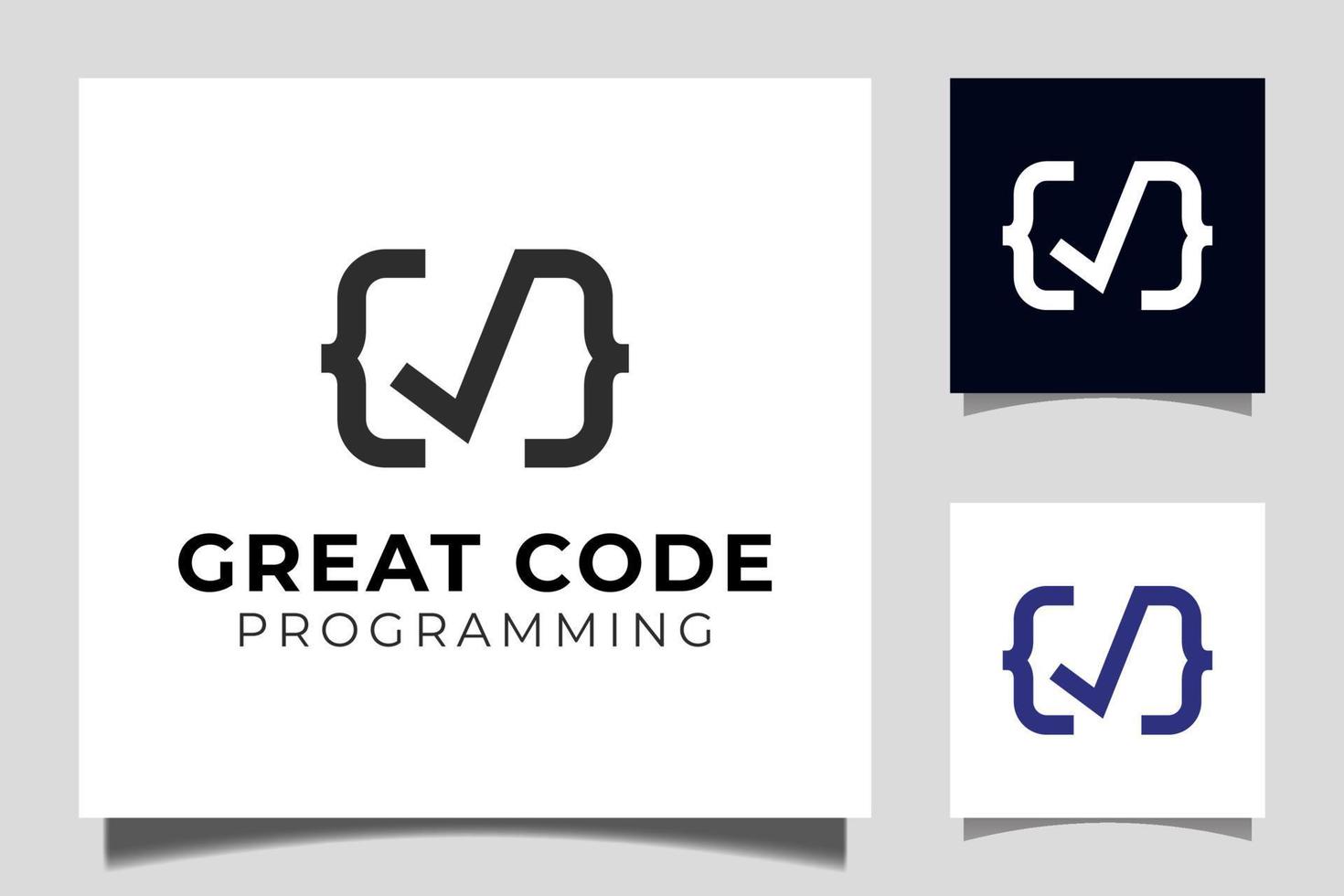 tolles Code-Logo-Design mit Check, korrektem, gültigem Symbol-Vektorsymbol für die Codierung und Programmierung von Logo-Vorlagen vektor