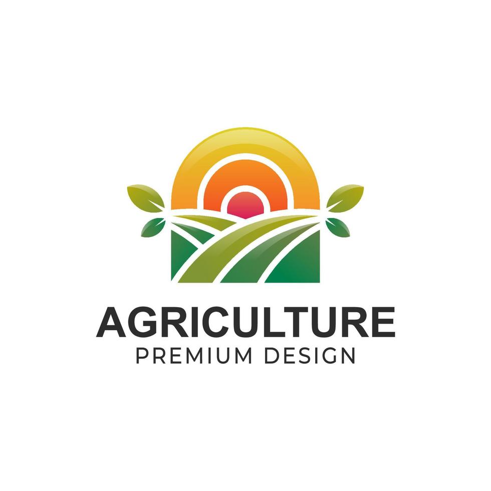 Eco Green Farm Circle Pflanzenlogo. landwirtschaft bauerngarten mit sonne natur linear logo design vektorvorlage vektor