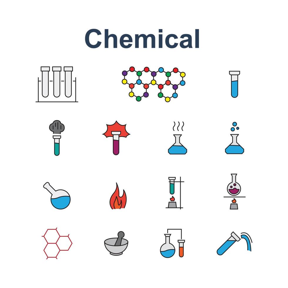 kemisk ikonuppsättning fullfärg redigerbar vektor
