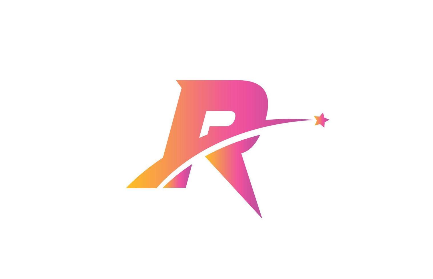 rosa stjärna r alfabetet bokstaven logotyp ikon design med swoosh. kreativ mall för företag och företag vektor