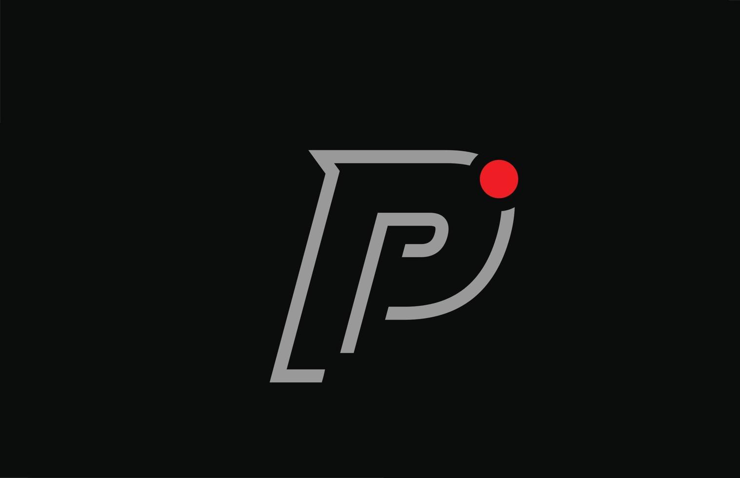 p Schwarz-Weiß-Alphabet-Buchstaben-Logo-Icon-Design mit rotem Punkt. kreative Vorlage für Unternehmen und Unternehmen vektor