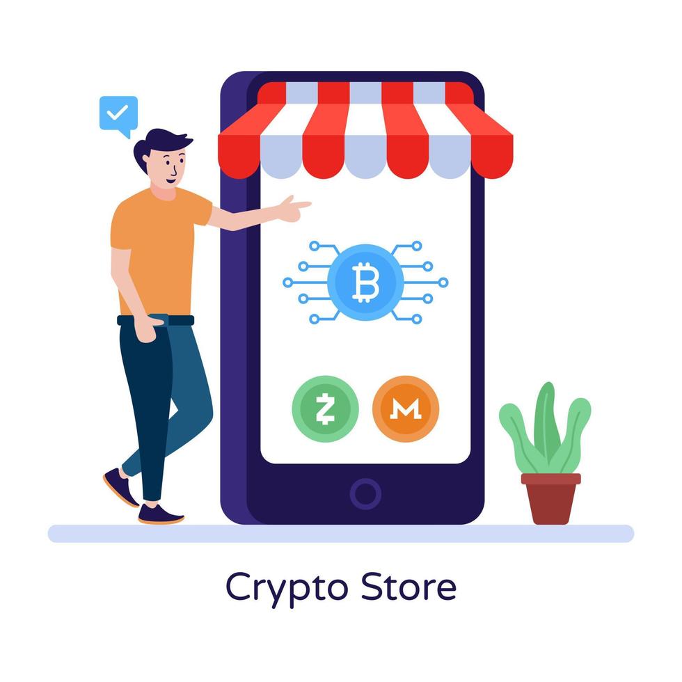 digitala pengar, trendig platt illustration av kryptobutik vektor