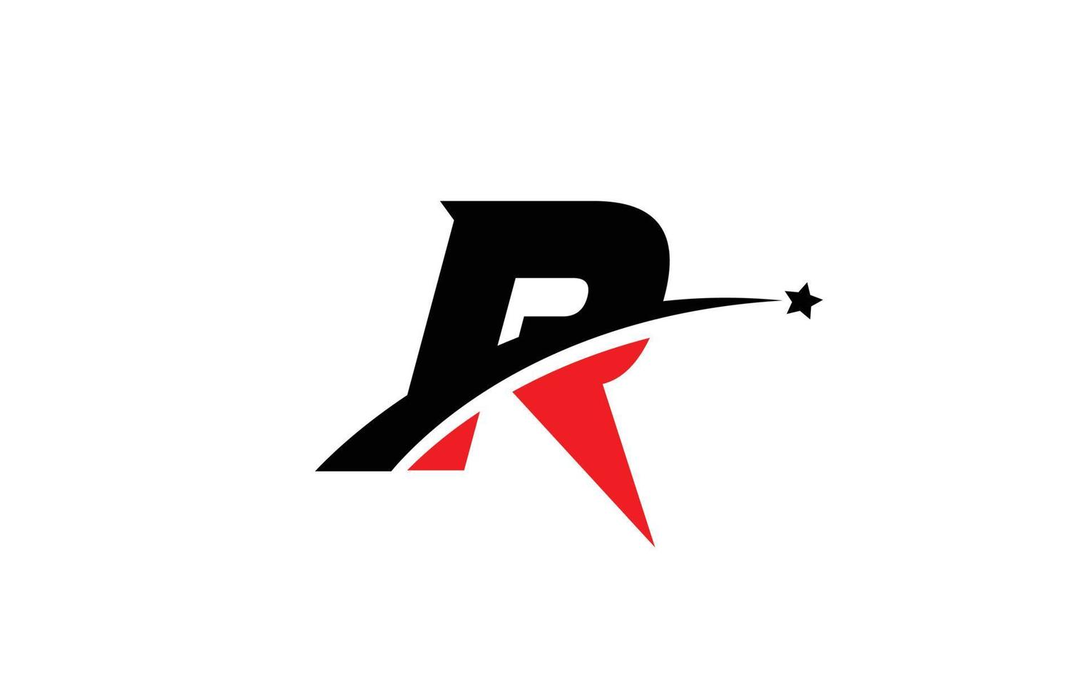 r röd svart alfabetet bokstavslogotyp ikon design med swoosh och stjärna. kreativ mall för företag och företag vektor