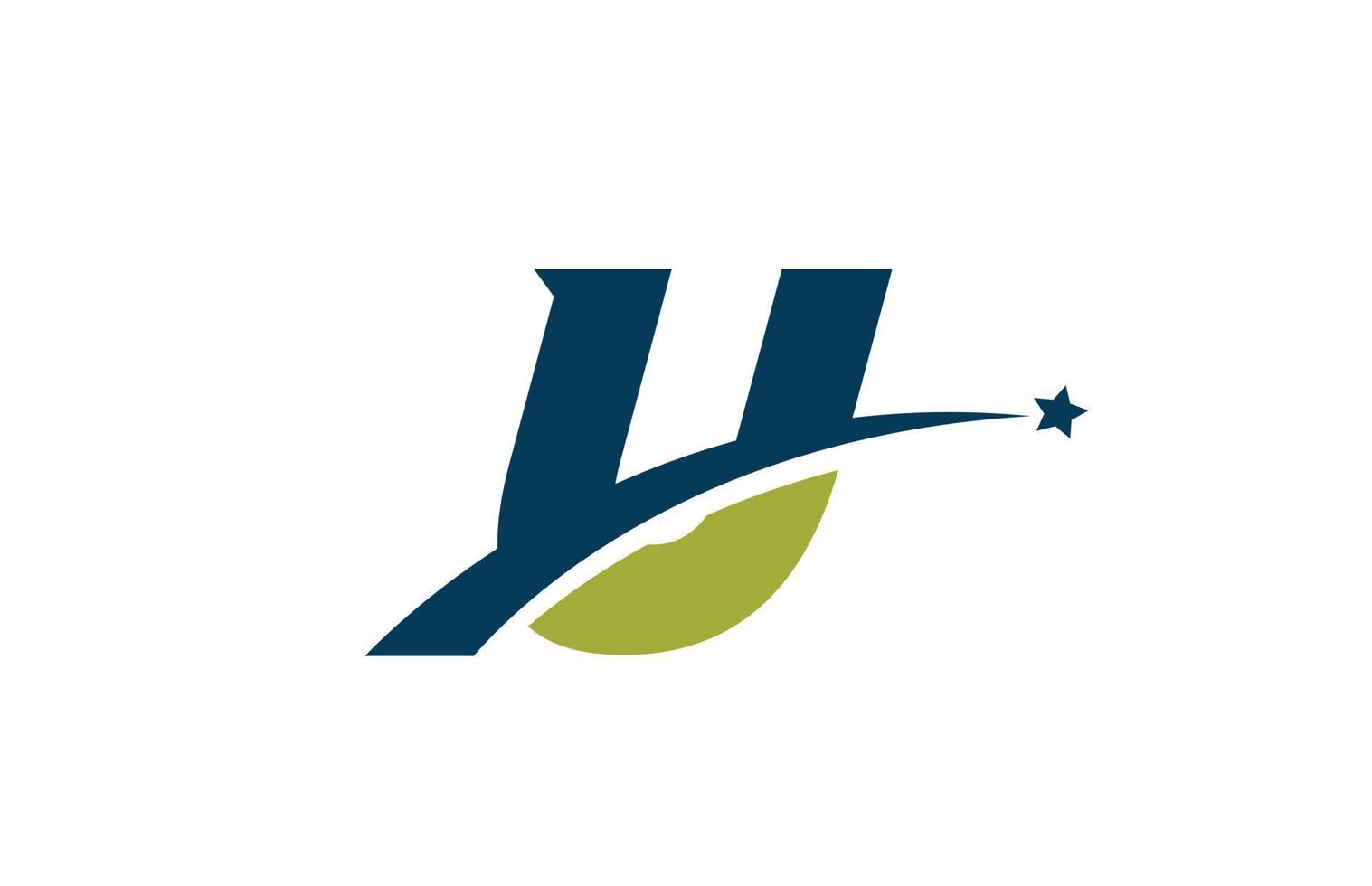 Blaues grünes u-Alphabet-Buchstaben-Logo-Symbol mit Stern. kreatives Design für Unternehmen oder Unternehmen mit Swoosh vektor