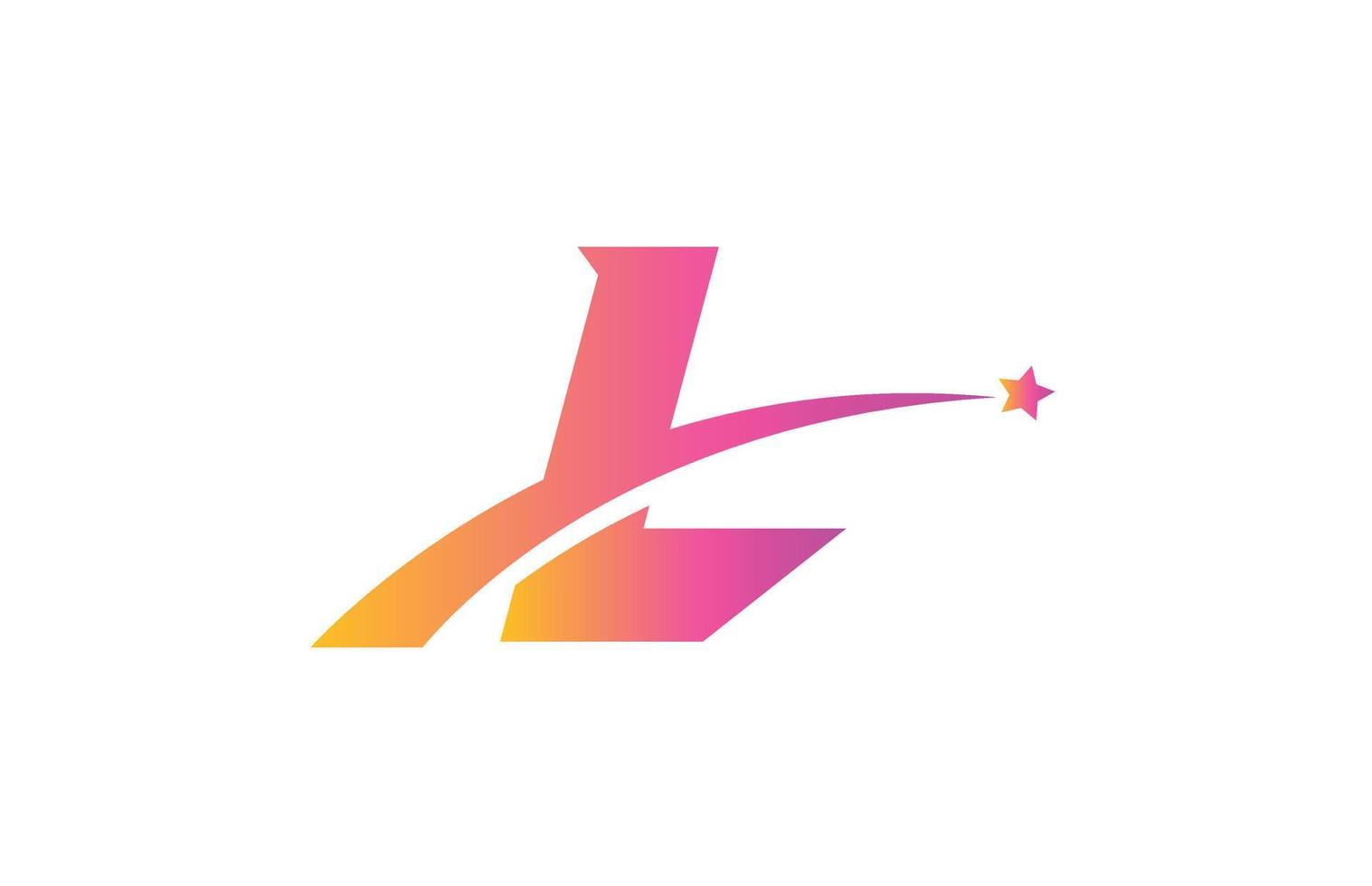 rosa stjärna l alfabetet bokstaven logotyp ikon design med swoosh. kreativ mall för företag och företag vektor