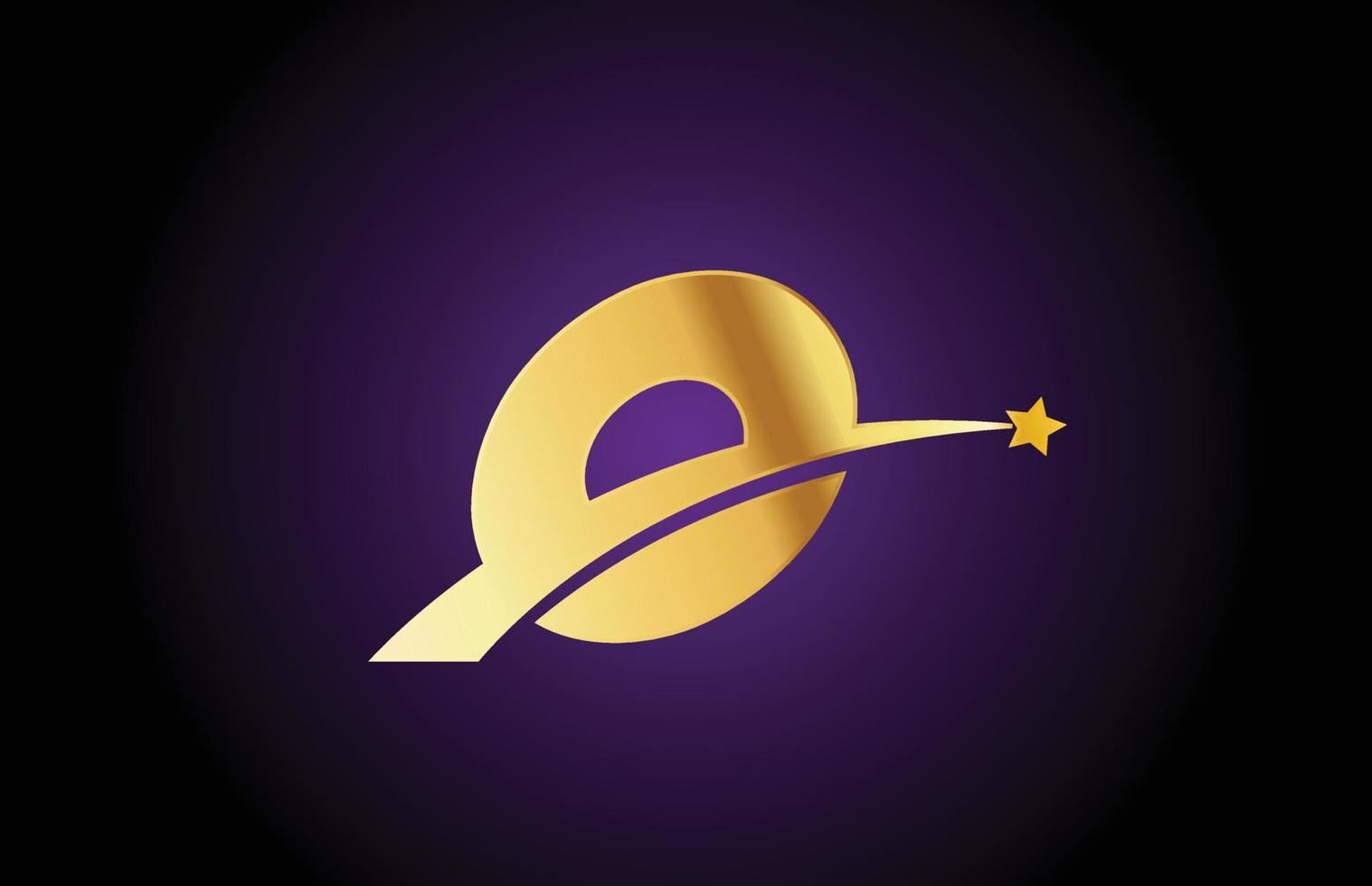 gold goldenes o alphabet buchstabe logo symbol mit stern. kreatives Design für Unternehmen oder Unternehmen mit Swoosh vektor