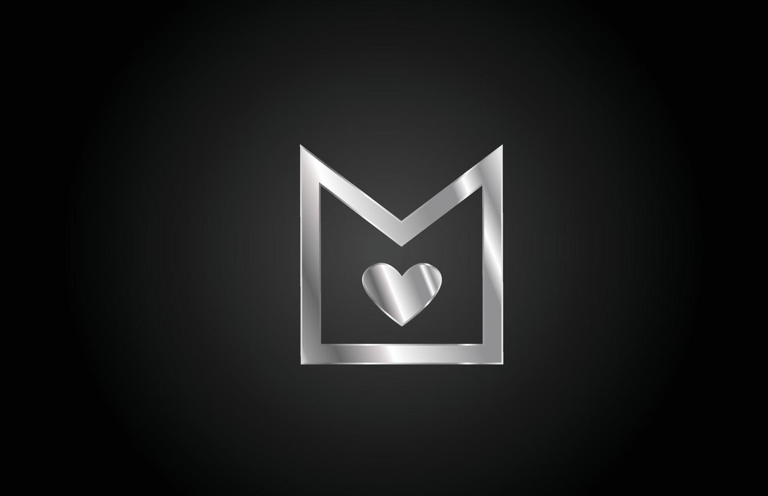 Metall m Liebe Herz Alphabet Brief Symbol Logo Design. kreative vorlage für unternehmen oder unternehmen vektor