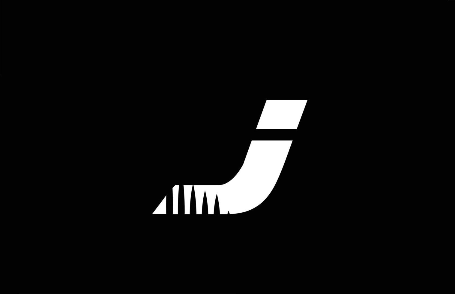 j svart och vitt alfabetets bokstavslogotypikon med spikdesign. kreativ mall för företag och företag vektor