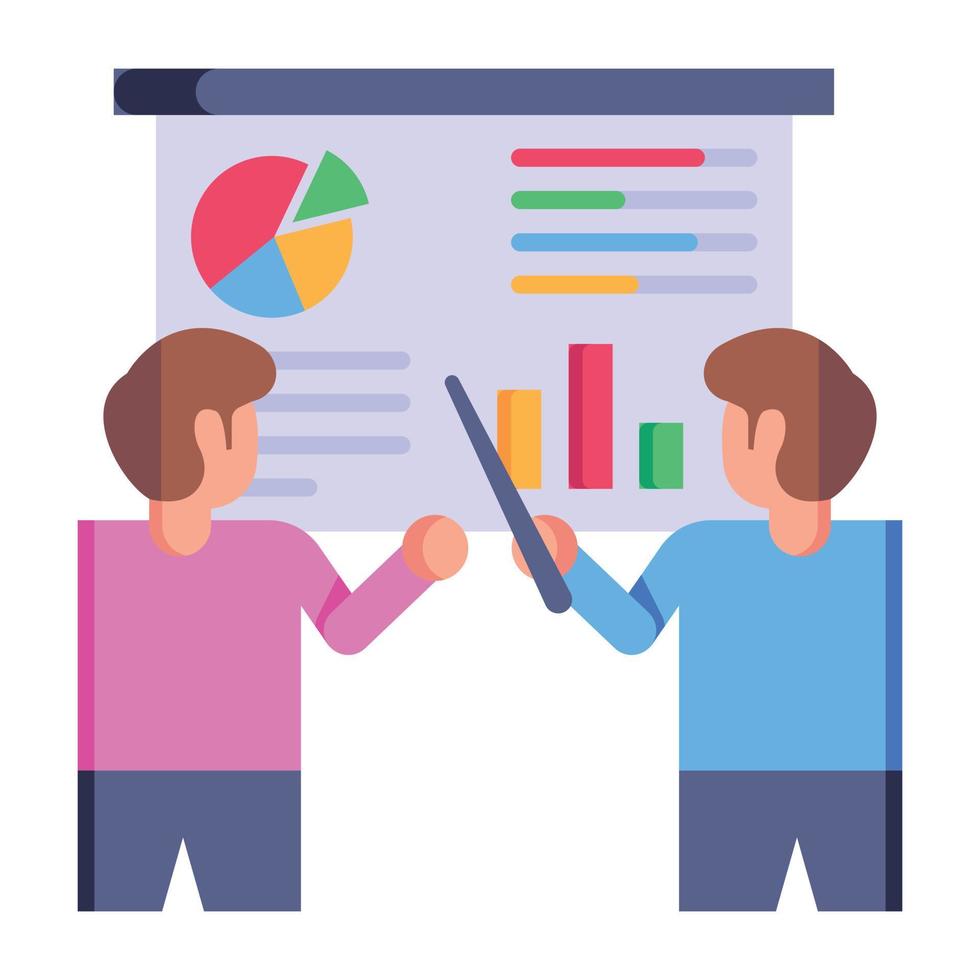 Person mit Diagramm, flache Ikone des Statistikers vektor