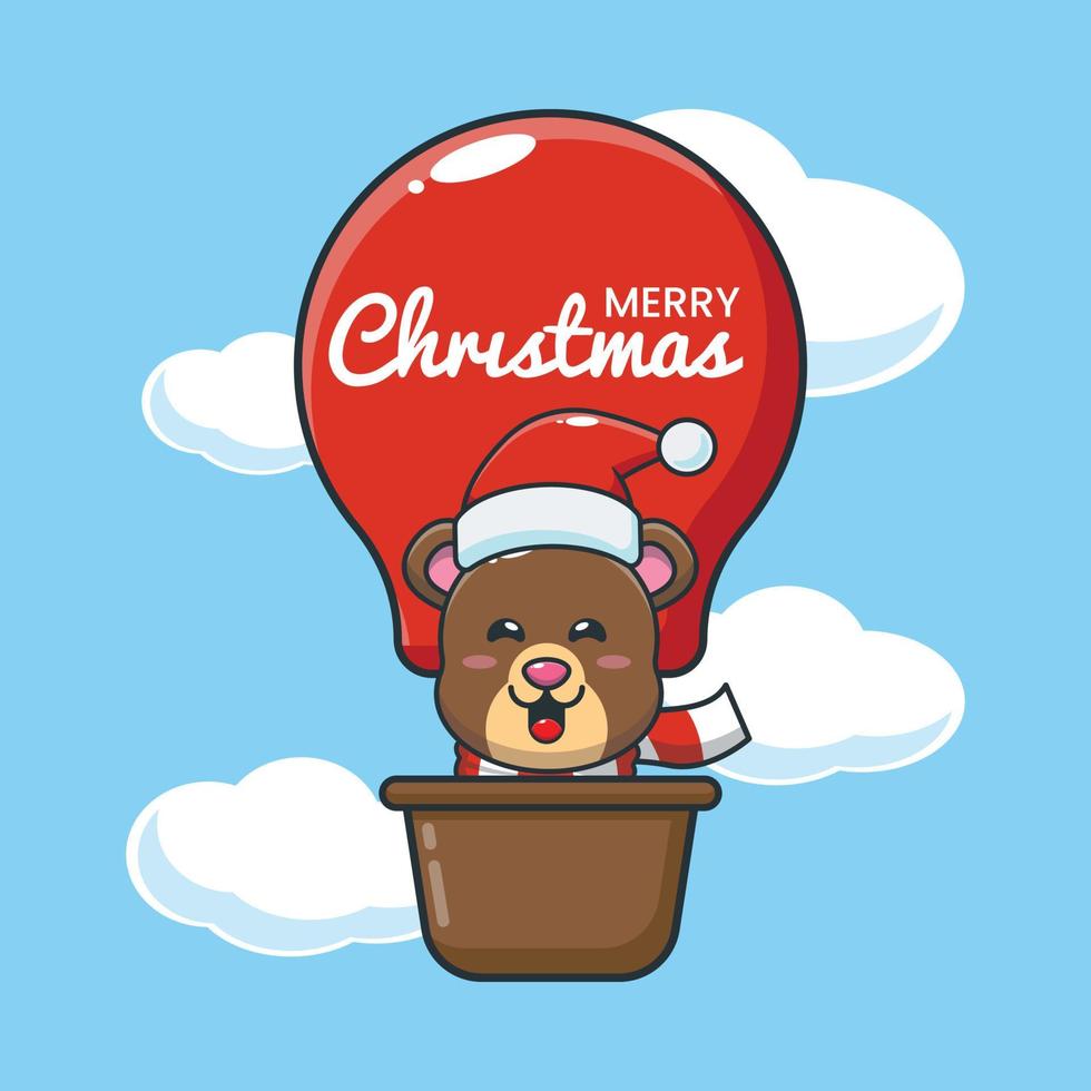 söt björnfluga med luftballong. söt jul tecknad illustration. vektor