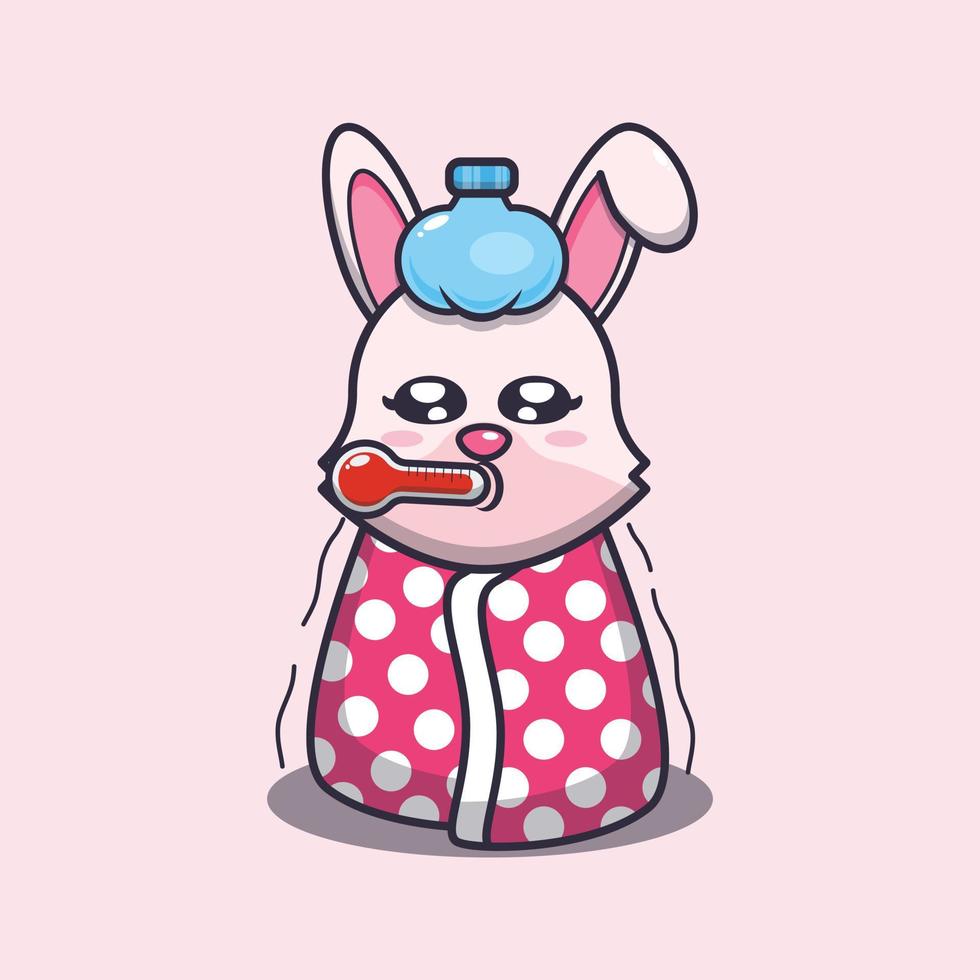 söt sjuk bunny tecknad maskot illustration vektor