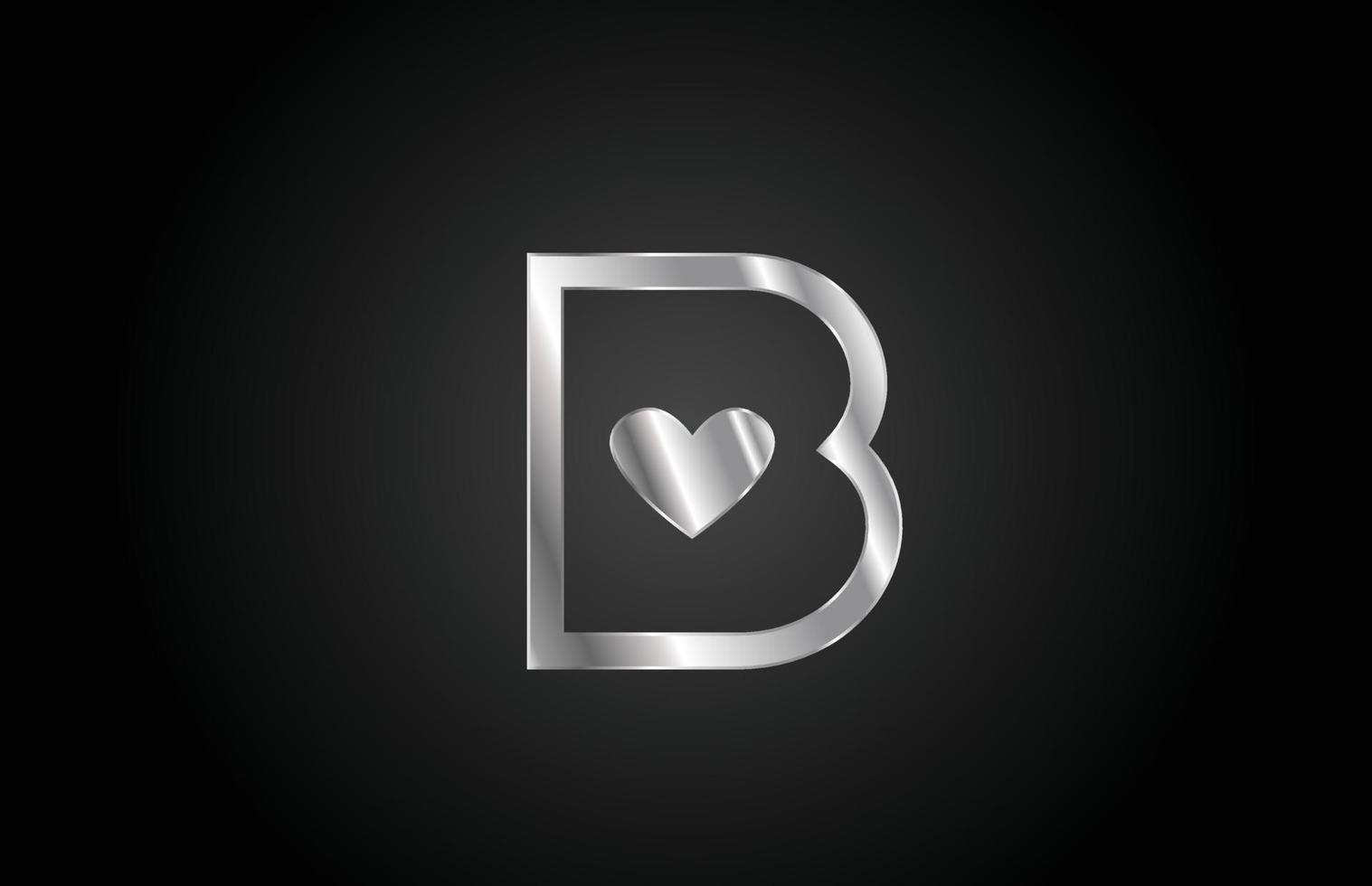 metall b kärlek hjärta alfabetet bokstavsikon logotyp design. kreativ mall för företag eller företag vektor
