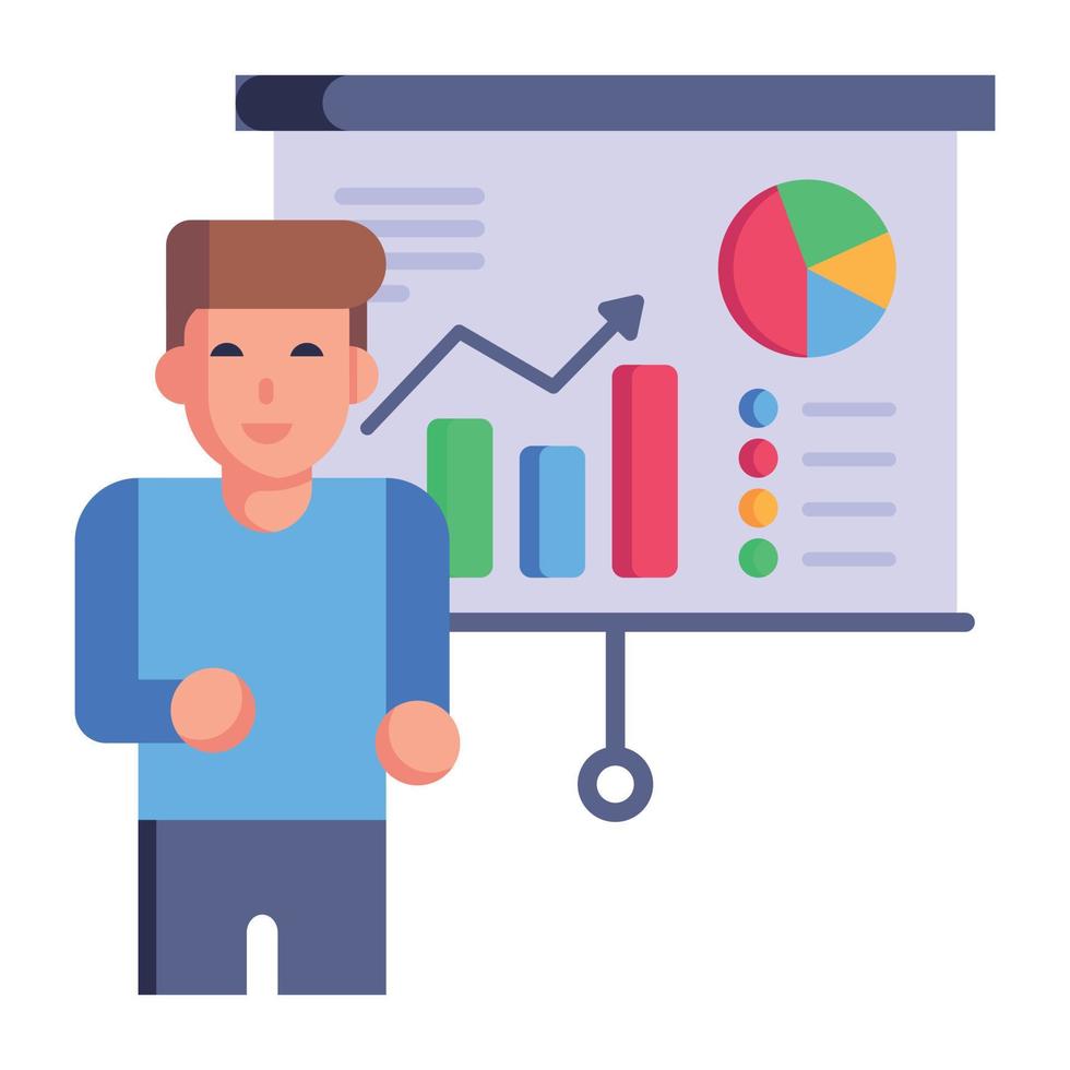 person som förklarar diagram, platt ikon för affärspresentation vektor