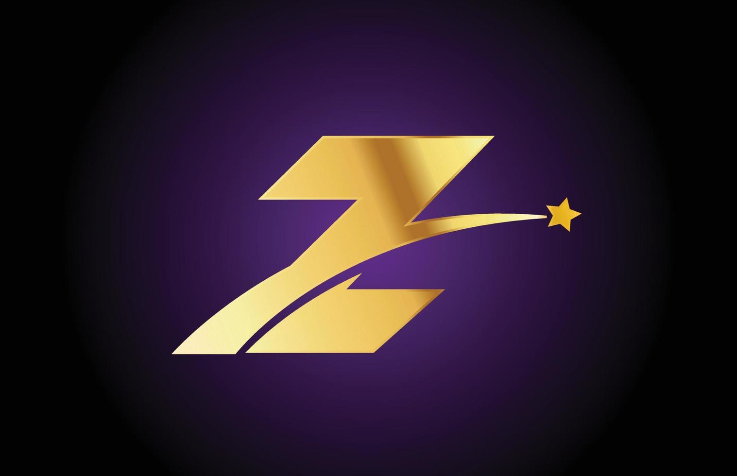 gold goldenes z-alphabet-buchstabe-logo-symbol mit stern. kreatives Design für Unternehmen oder Unternehmen mit Swoosh vektor