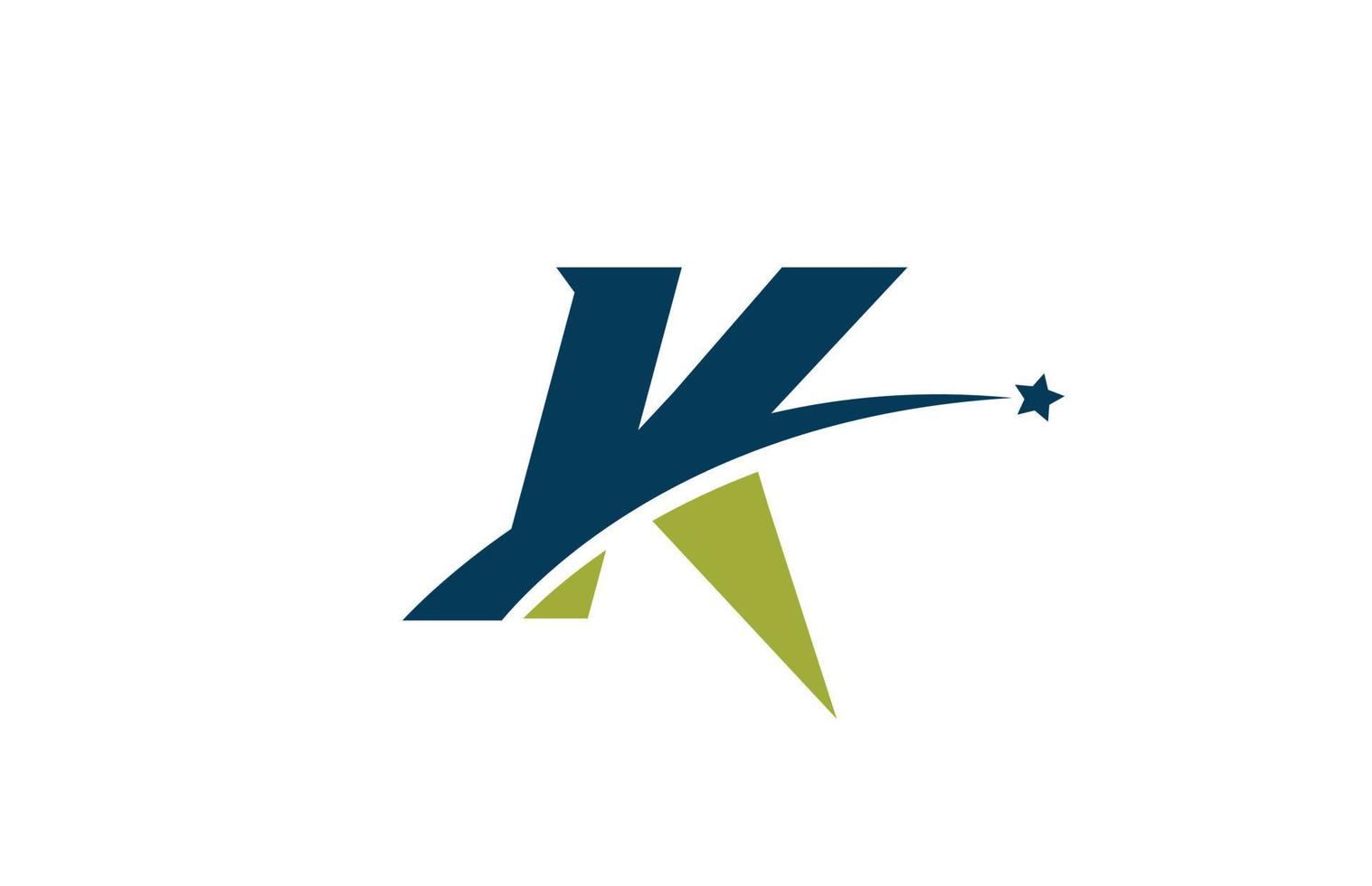 blau-grünes k-Alphabet-Buchstaben-Logo-Symbol mit Stern. kreatives Design für Unternehmen oder Unternehmen mit Swoosh vektor