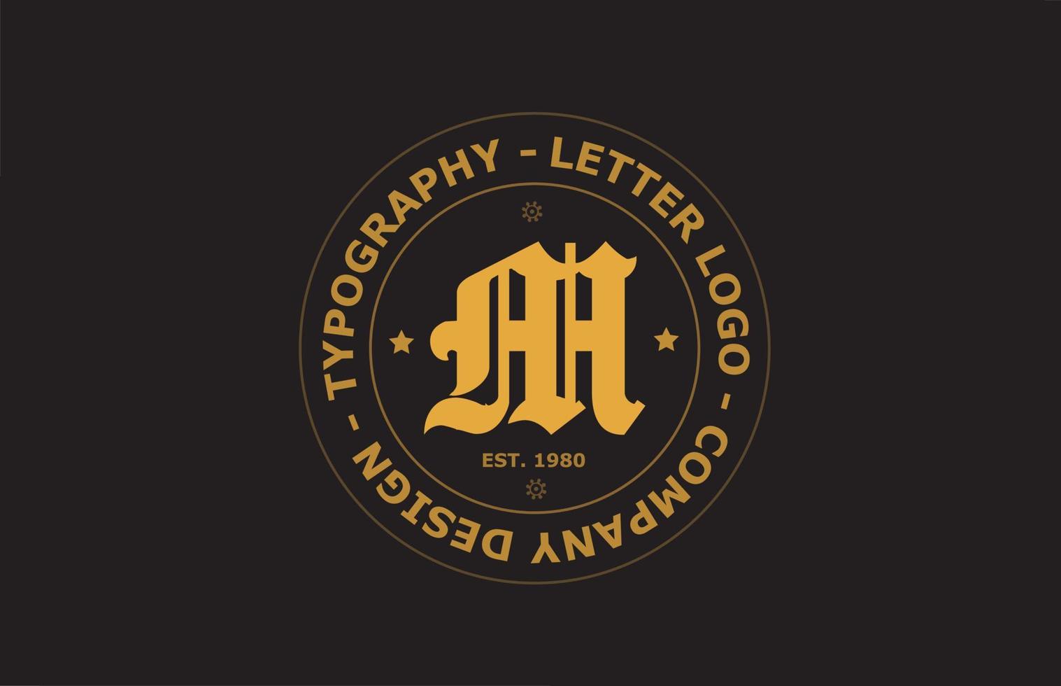 gelb braun m Vintage-Alphabet-Buchstaben-Logo-Icon-Design. kreative vorlage für abzeichen und etikett vektor
