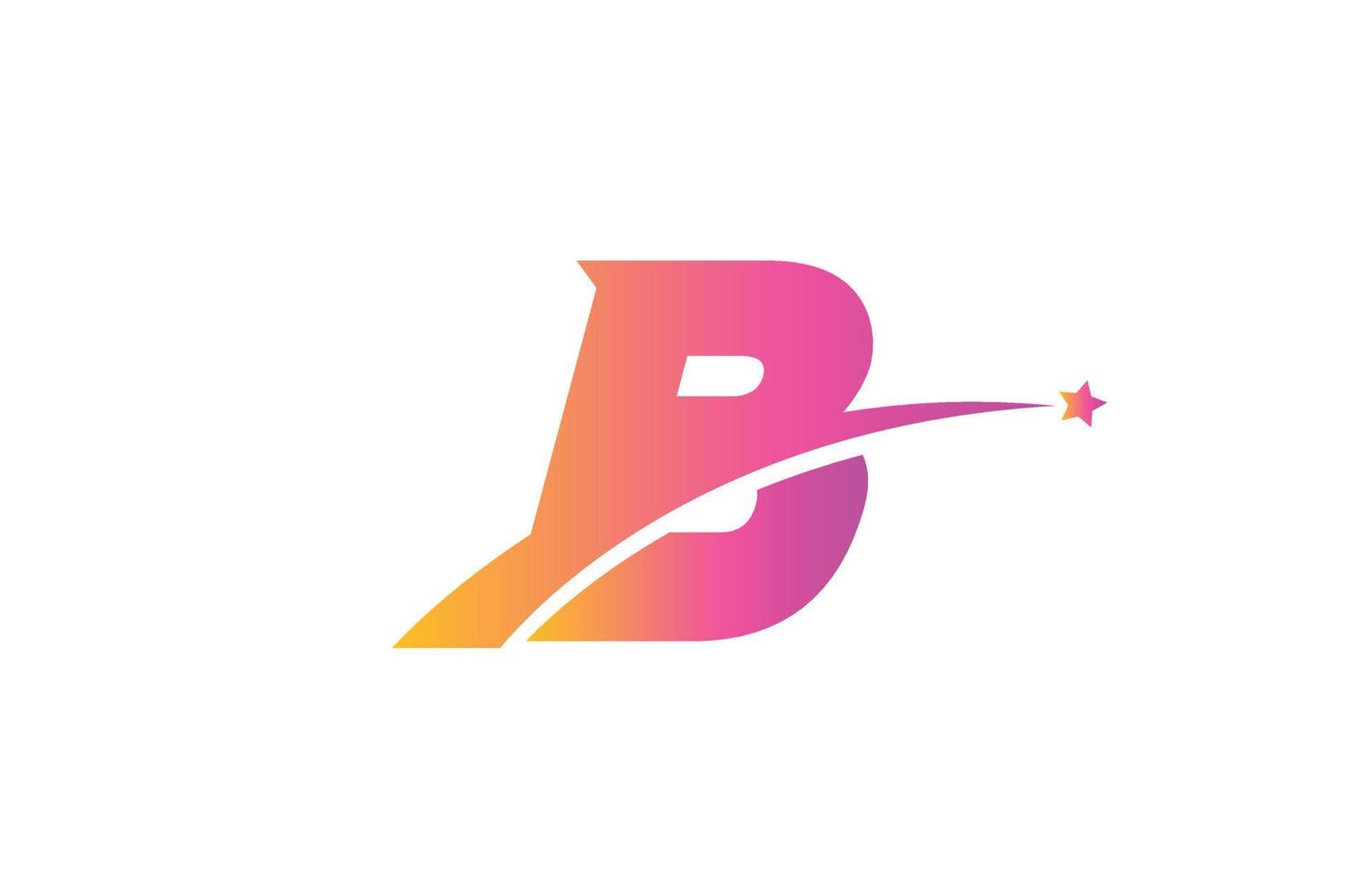 rosa stjärna b alfabetet bokstaven logotyp ikon design med swoosh. kreativ mall för företag och företag vektor