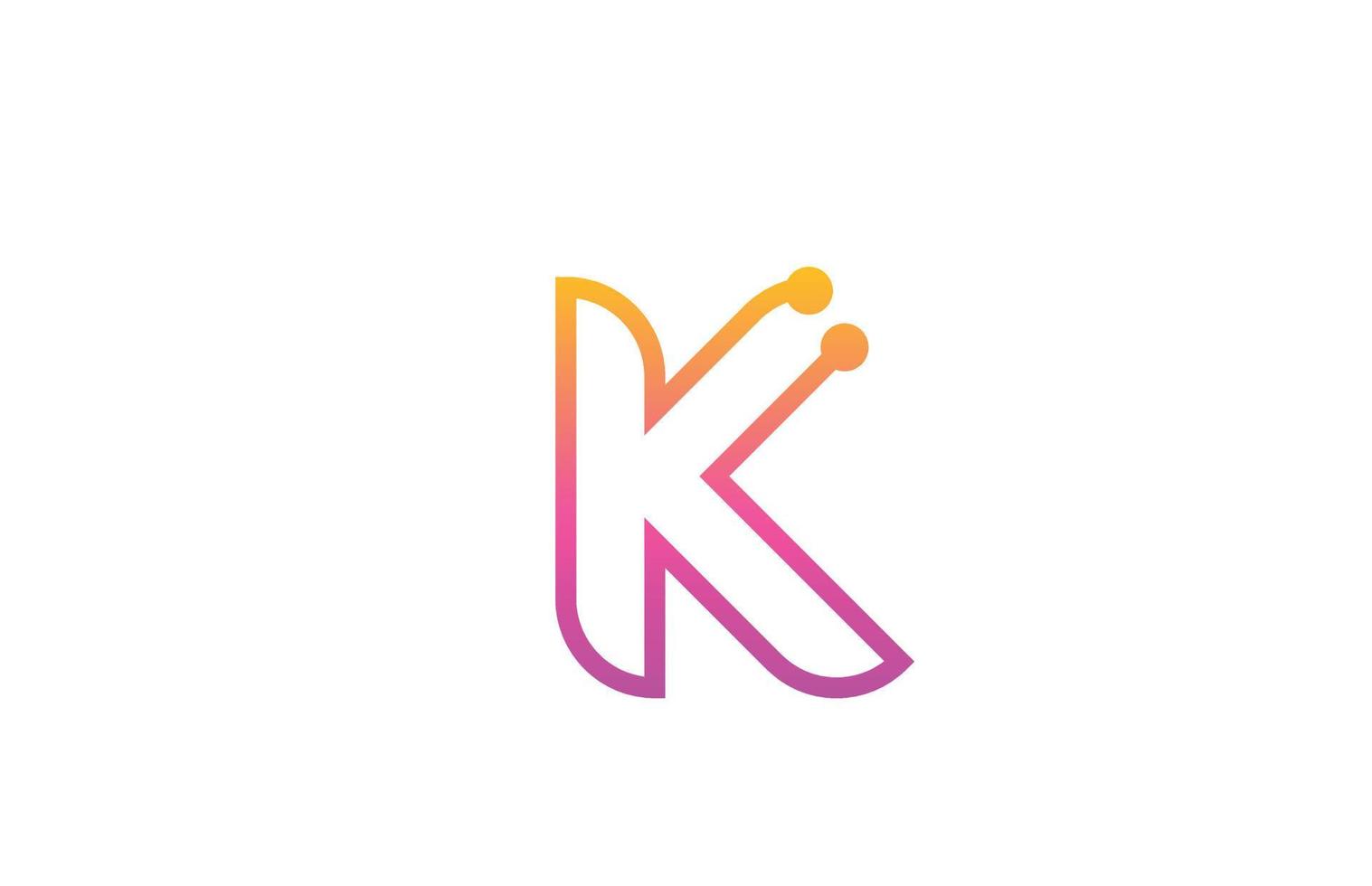 k rosafarbenes Alphabet-Buchstaben-Symbol-Logo-Design mit Punkt. kreative vorlage für unternehmen und unternehmen mit linie vektor